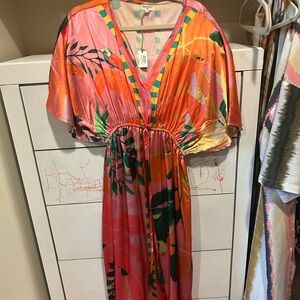 Cost Plus World Market Colorful Bird Print Kaftan
